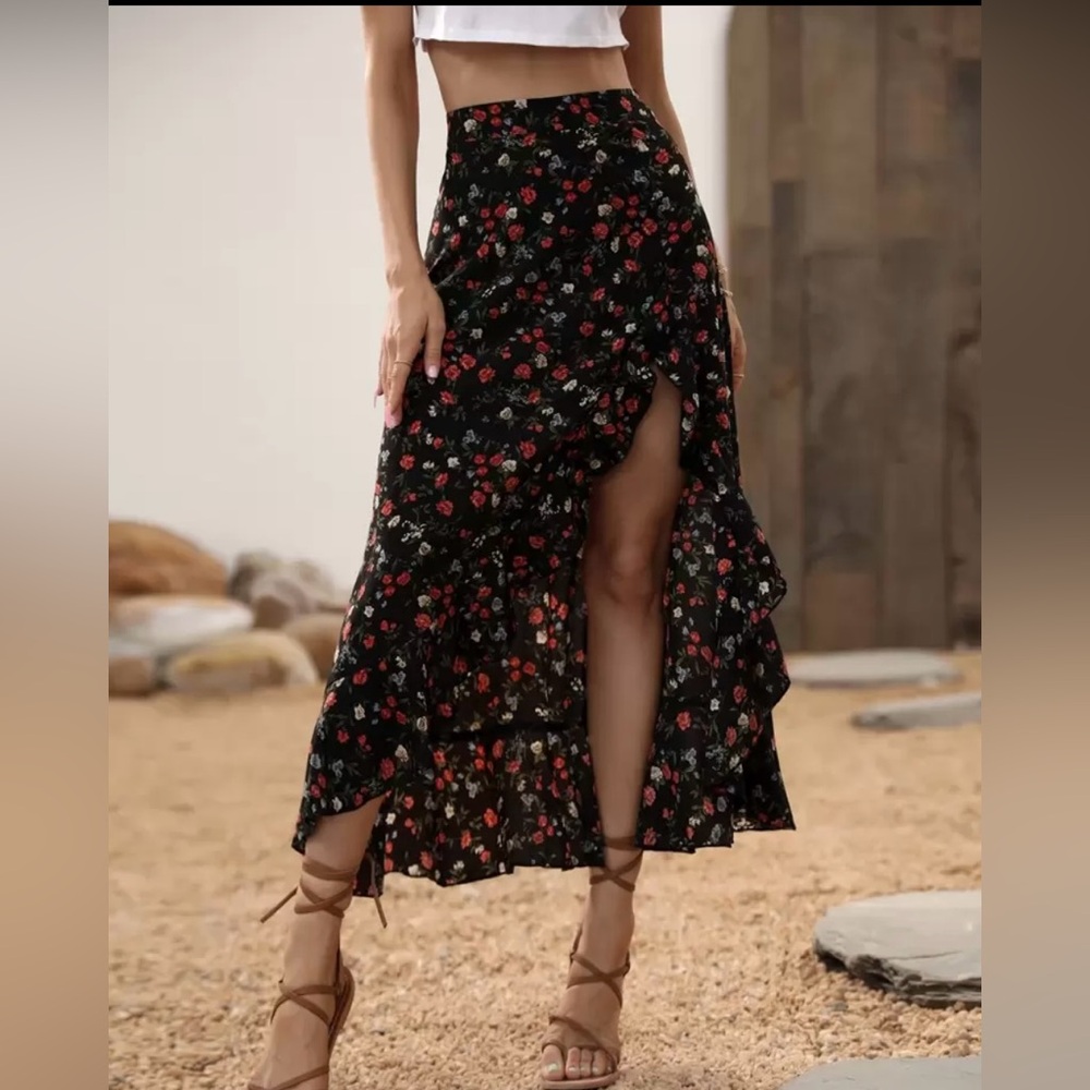 Floral Black Maxi Skirt